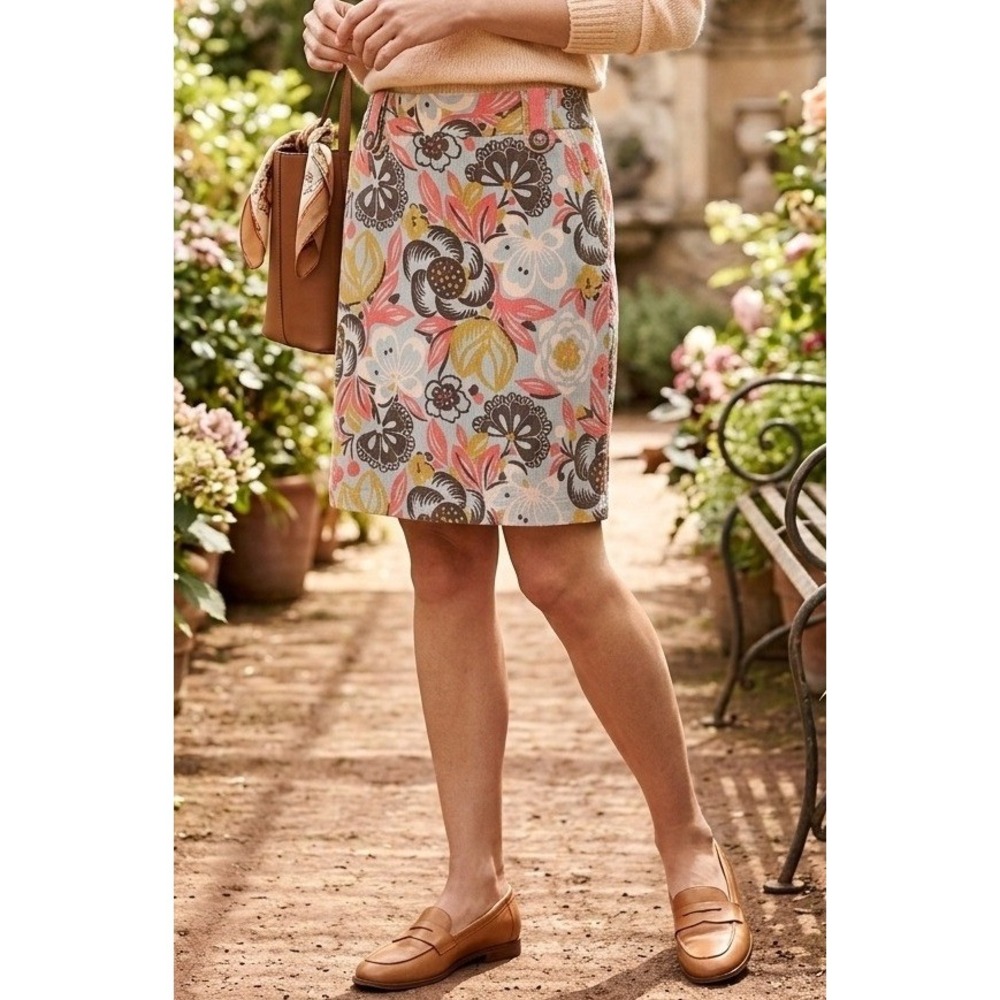 Y2K Boden Floral Corduroy Mini Skirt Size 4 Multicolor Knee Length Boho Academia